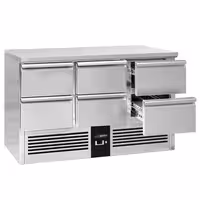 Aukstuma galds PREMIUM - 1365x700 mm - 368 l - ar 6 atvilktnēm - darba virsma bez apmales - statiska dzesēšana - R290