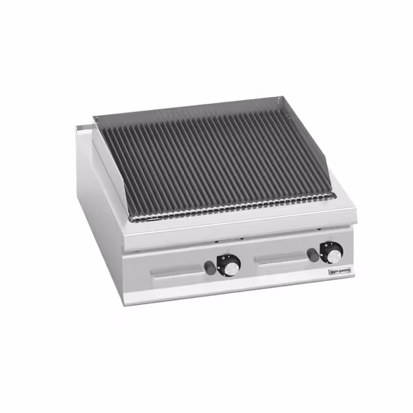 Lávaköves gázgrill - 18 kW - Öntöttvas grillrács - 2 zónás - Asztali kivitel - 900 mm mély