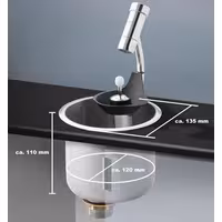 Dondurma Kaşık Yıkama Ünitesi - Kepçe Yıkama 141x141x110mm WATERSTOP ile kepçe yıkama duşu & entegre su geri akış önleyici & entegre su jeti regülatörü süzgeç tabağı dahil & süzgeç parçası dahil