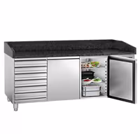 Table réfrigérée à pizza PREMIUM - 2000 x 800 mm - avec 2 portes et 7 tiroirs
