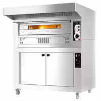 Gas Deck Pizza Oven - Single Deck - Refractory Stone Deck - 9 x Ø 33cm (13") - 230V Single Phase - Mechanical Controls - up to 370°C - incl. Stainless steel hood & Proofing cabinet