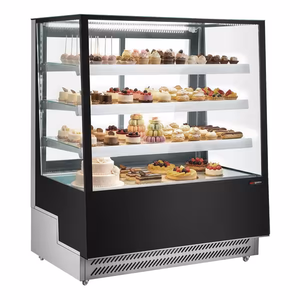 Commercial cake display fridge - 686L - 1200mm - Double glazing - square - with 3 adjustable shelves - Black