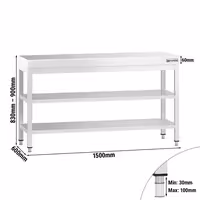 طاولة عمل ستانلس ستيل PREMIUM - 1500x600mm - مع رف سفلي & رف وسطي