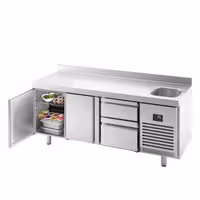Mostrador refrigerado PREMIUM PLUS - 1960x600mm - de trabajo con fregadero - 385 l - refrigeración ventilada - con alzatina