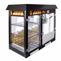 Commercial Popcorn Machine with Nacho Warmer - 1.70kW - 5kg/h - with 3 heated shelves - Black