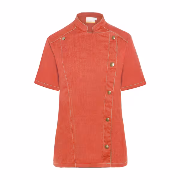 KARLOWSKY | Ġakketta ta' stil denim għal chef għal nisa b'kmiem qosra – Aħmar Vintage – Daqs: 44