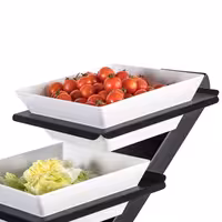 Etagere / Buffet Stand - Powder-coated stainless steel frame - Black - square - incl. 3 Melamine bowls 300x300mm - with 3 shelves