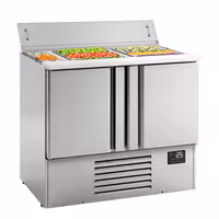 Pult za pripremu salate PREMIUM PLUS - 978 mm - 2 vrata - s ugradnim ležištem za 6x GN 1/3 & 3x GN 1/6 i poklopac od nehrđajućeg čelika
