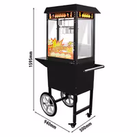 Commercial Popcorn Machine incl. Trolley - 1.46kW - 5kg/h - with 1 kettle - Black