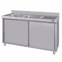 Sudoper s ormarićem ECO - inox - 1600 x 700 mm - sa 2 korita - korita lijevo