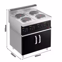 Električni štednjak - Linija 700 - 800x700x1000 mm - 12,8 kW - 4 ploče - samostojeći - zatvoreni ormarić s 2 vratima