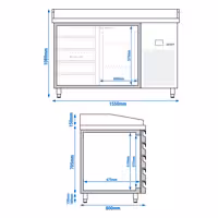 Stół chłodniczy do pizzy PREMIUM – 1550 x 800 mm – z 1 drzwiami i 5 szufladami