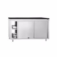 Rozsdamentes acél munkaszekrény PREMIUM – 1600x600 mm – átadóablakkal – gránit munkalapmal