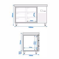 Commercial Counter Fridge PREMIUM – 1400 × 700 mm – with 6 Drawers – incl. Granite Worktop