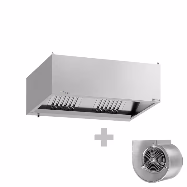 Commercial Wall-Mounted Extractor Hood with Motor – 1400mm – with Speed Controller, Baffle Filters & LED Lighting