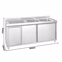 PREMIUM umivaonik – 1800 x 600 mm – s košem za smeće i 2 sudopere na desnoj strani