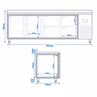 Commercial Counter Fridge PREMIUM PLUS - 2452x700mm - with 2 doors - 4 drawers (1/2 GN) - with upstand - capacity 625 litres