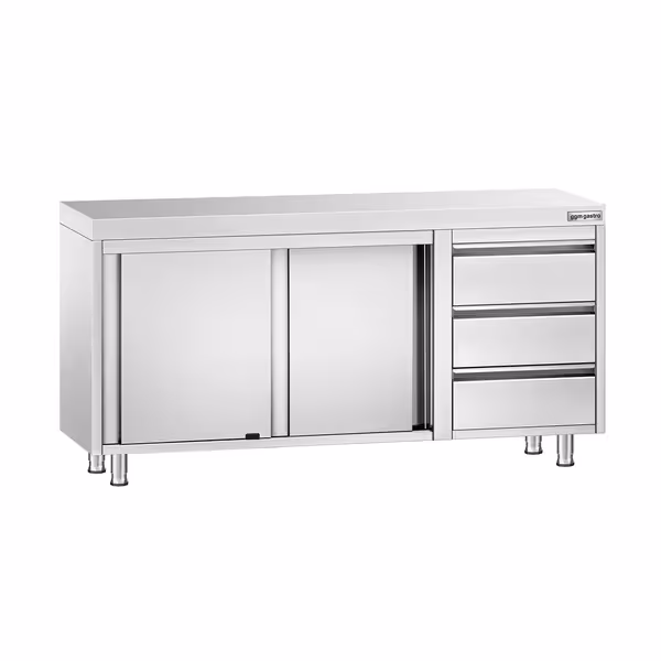 خزانة قاعدية ستانلس ستيل KOPENHAGEN PREMIUM - 1600x700mm - مع أبواب منزلقة و وحدة أدراج 3 يمين