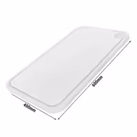 Griešanas dēlis ar sulas rievu - 600x400 mm - Biezums: 20 mm - HACCP atbilstošs - PE500 (HDPE) polietilēns - Balts - Neslīdošs - Var mazgāt trauku mazgājamā mašīnā