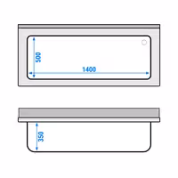 Grovdiskbänk i rostfritt stål PREMIUM - 1600x700 mm - med underhylla - 1 ho mitten - extra djup ho - med stänkskydd