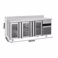 Rashladni pult PREMIUM - 1865x700 mm - 474 l - Ventilirano hlađenje - s 3 staklena vrata - Podignuti rub