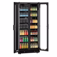 Commercial Beverage Display Fridge - 900mm - 573 Litres - with 2 hinged glass doors - LED lighting - digital controller with temperature display - Black - Temperature range 0 to 7 °C