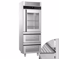 Armário frigorífico aço inoxidável PREMIUM - GN 2/1 - 700L - com 1 porta de vidro & 2 gavetas de vidro - Ventilado & Iluminação LED & Fecho automático