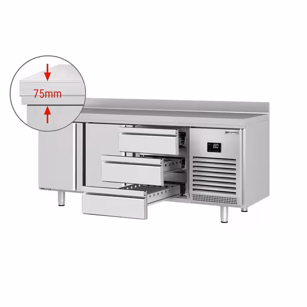 Rashladni pult PREMIUM PLUS - 1960x600 mm - 385 l - Ventilirano hlađenje - s 2 vrata - s 3 ladica - Podignuti rub