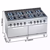 Gasspis golvmodell - Lorenzo 900 - 1600x900x965 mm - 84,2 kW - 8 brännare - inkl. gasugn statisk - 2x 7,6 kW - GN 2/1