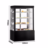 Commercial cake display fridge - 950L - 1200mm - Double glazing - square - with 3 adjustable shelves - rear sliding doors - for patisserie - Black