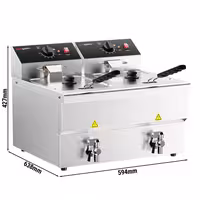 Električna friteza s dva korita - 8+8 L - 6,5 kW - s odvodnom slavinom - stolna