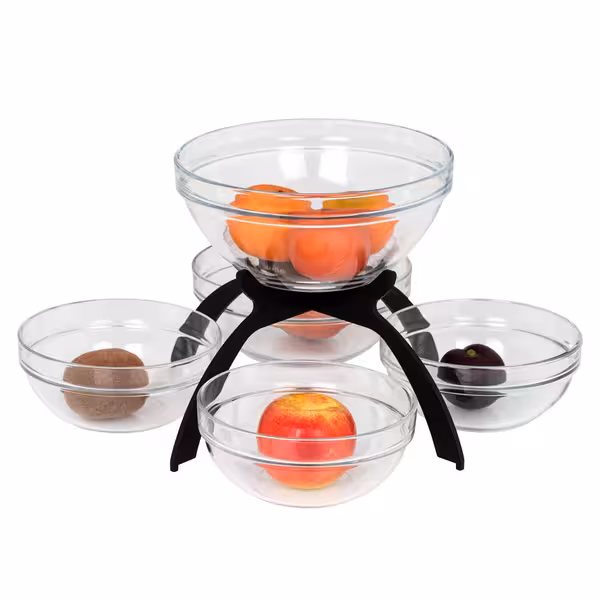 Jam Etagere / Buffet Stand - Black - Stainless steel frame - square - Height: 340mm - incl. 5 Glass bowls 4x170x170mm, 1x200x200mm - with 5 shelves