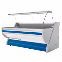 Csemegepult - 2515x1150 mm - 500 liter - statikus - hajlított frontüveges - kék - gránit munkalap