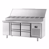 Table réfrigérée de préparation - 1960x600 mm - avec 1 porte & 4 tiroirs - superstructure inox pour 11 bacs GN 1/4