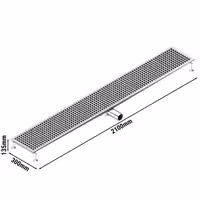 Podni odvod od nehrđajućeg čelika – 2100 x 300 mm – ugradnja u ravnini s podom i bočni izlaz – Ø 70 mm