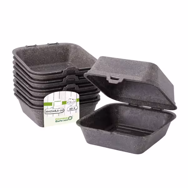 (60 tk) Burgerikarp - korduvkasutatav - 157x148x84 mm - klapiga - mikrolaineahjus kasutatav - nõudepesumasinas pestav - virnastatav - antratsiit