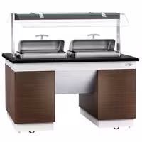 Heated Bain Marie Buffet Counter DUBLIN - 1600mm - with 2 Chafing Dishes - on Castors - Brown