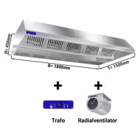 Okap sufitowy – 1800 mm – z silnikiem, zewnętrznym regulatorem, filtrami i lampą
