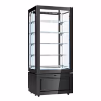 4-Sided Glass Display Fridge - 457L - 805mm - with 5 glass shelves - 1 glass door front - for patisserie - Black