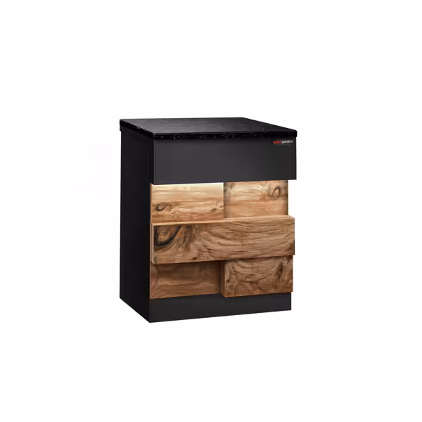 Lada kasowa TORONTO – 600 mm – drewniany panel przedni – z czarnym blatem granitowym