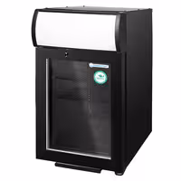 GASTRO-COOL | Commercial Promotional Display Fridge with illuminated canopy – 21 L – single glass door – black