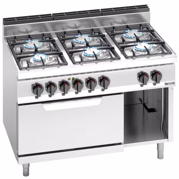 Plinski štednjak - Linija 700 - 1200x714x1068 mm - 41 kW - 6 plamenika - samostojeći - s električnom pećnicom statičnom - 7,5 kW - GN 2/1