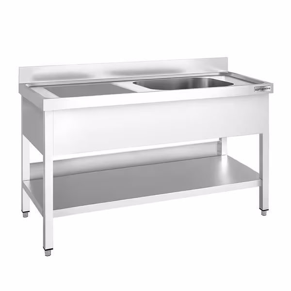 Sudoper za lonce PREMIUM - 1400x700 mm - s donjom policom - s 1 koritom - korito desno - inox