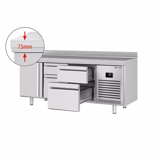Külmtöölaud PREMIUM PLUS - 1960x700 mm - 465 l - ventileeritud jahutus - koos 1 uksega - Tagaserv