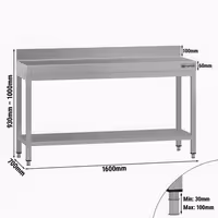 Commercial Stainless Steel Centre Table ECO - 1600x700mm - with Undershelf - with Rear Upstand