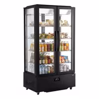 4-Sided Glass Display Fridge - 750L - 990mm - Double glazing - square - with 4 shelves - 2 hinged glass doors