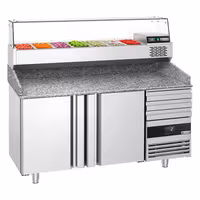 Profesionalni Pizza pult - rashladni PREMIUM - 1700x800 mm - 2 vrata i 3 ladica - granitna radna ploča - uklj. gornja rashladna vitrina - 7x GN 1/3