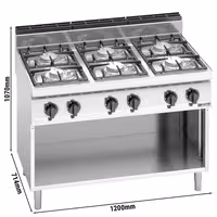 Plinski štednjak - Linija 700 - 6 plamenika - samostojeći - otvoreni ormarić - 1200x714x1070 mm - 33,5 kW