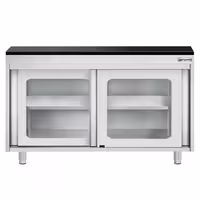 Rozsdamentes acél munkaszekrény PREMIUM – 1200x700 mm – tolóüvegajtóval – gránit munkalapmal