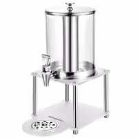 Commercial Juice Dispenser - 1x polycarbonate tank with tap & ice insert - 7.7 Litres - Stainless steel - incl. drip tray & base frame